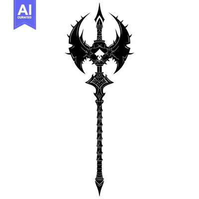Aset premium populer: A Black and White Silhouette of a Spiked Double-Headed Axe