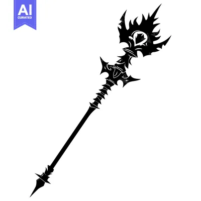 Aset desain premium: A Detailed Black and White Illustration of a Spiked Staff