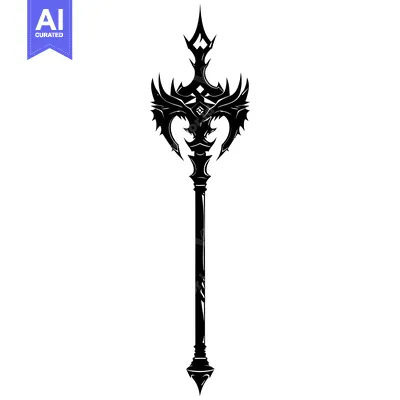 Aset premium populer: A Black and White Illustration of a Fantasy Weapon