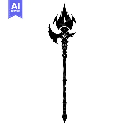 Popular premium asset: Black and White Illustration of a Fantasy Axe Weapon