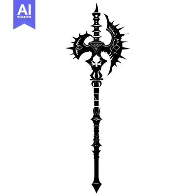 Aset desain premium: Black and White Illustration of a Spiked Weapon with a Sharp Point