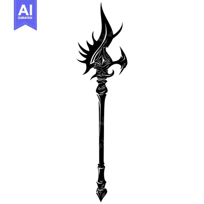 Aset desain premium: Ornate Black and White Spear with Intricate Designs