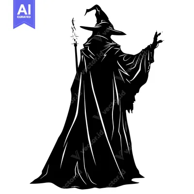 Aset premium populer: Silhouette of a Wizard Holding a Staff