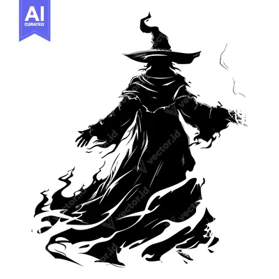 Aset premium populer: Silhouette of a Witch in a Pointed Hat with Smoke