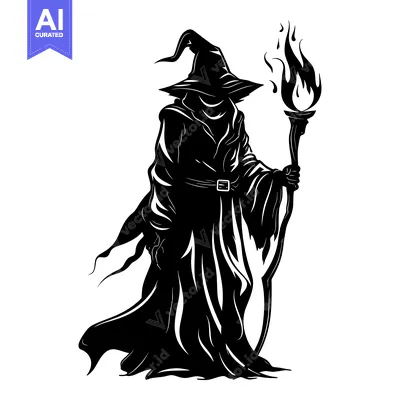 Popular premium asset: Silhouette of a wizard with a flaming torch