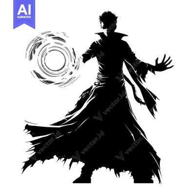 Premium design asset: Silhouette of a Magician Casting a Spell with a Circular Effect