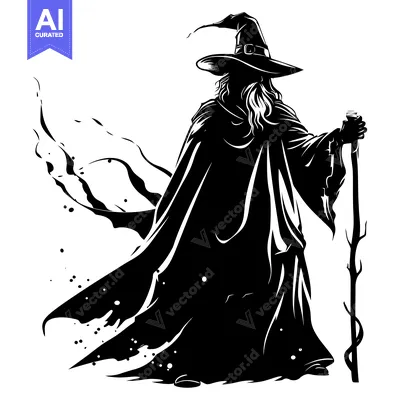 Popular premium asset: A Silhouetted Wizard Holding a Staff with a Twisted Branch
