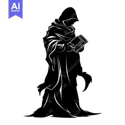 Popular premium asset: Hooded Figure Holding a Book in Silhouette