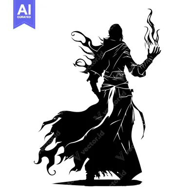 Aset premium populer: Silhouette of a Dark Wizard Casting a Spell with Flames