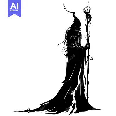 Popular premium asset: Silhouetted Figure of a Wizard Holding a Staff