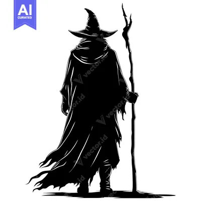 Popular premium asset: Silhouette of a Wizard Holding a Staff