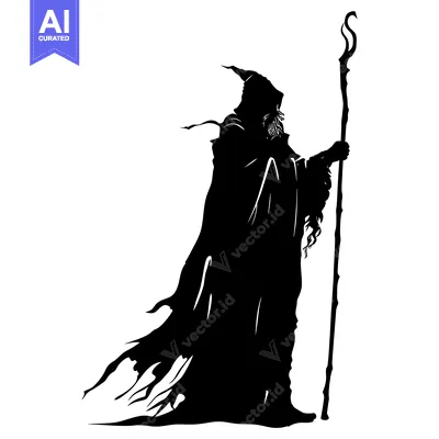 Popular premium asset: Silhouette of a hooded figure holding a staff