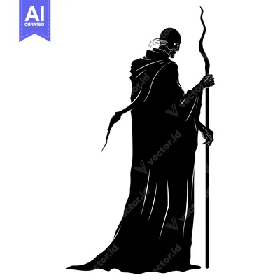 Aset desain premium: Silhouette of a Grim Reaper Holding a Staff