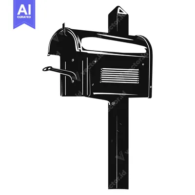 Aset desain premium: Black and White Illustration of a Mailbox on a Post