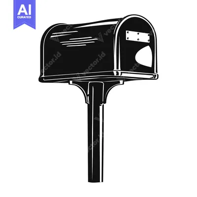 Aset desain premium: Black and White Silhouette of a Mailbox on a Pole