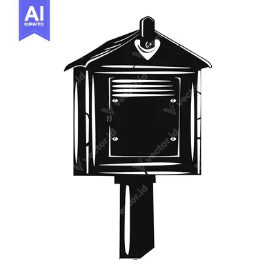 A black and white silhouette drawing of a small wooden structure on a