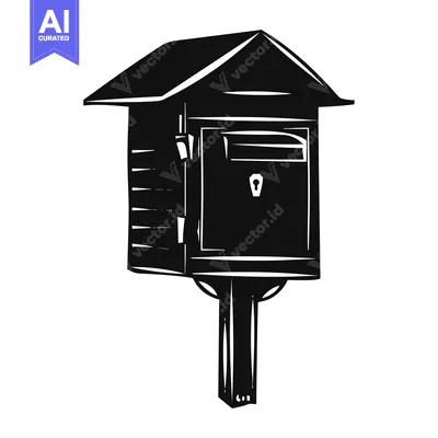 Premium design asset: Black and White Illustration of a Mailbox on a Post