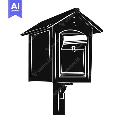 Black and White Illustration of a Wooden Mailbox with an Open Flap