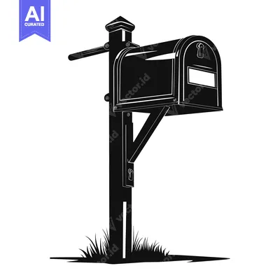 Aset premium populer: Black and White Silhouette of a Mailbox on a Post with Grass