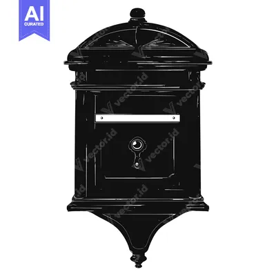 Black and White Illustration of a Traditional Mailbox