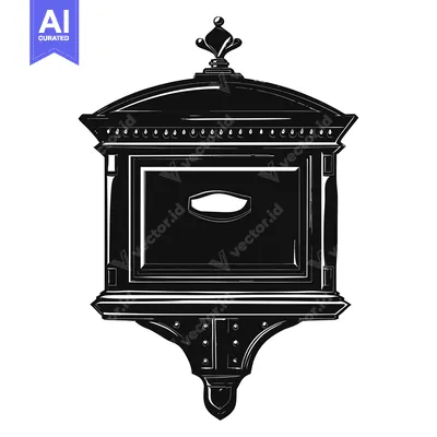 Premium design asset: Ornate, Black and White Silhouette of a Wall-Mounted Mailbox