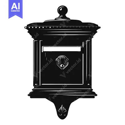 Aset premium populer: Ornate Black and White Silhouette of a Wall-Mounted Mailbox