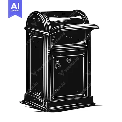 Aset desain premium: Black and White Silhouette of a Vintage Mailbox