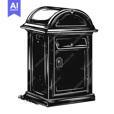 Aset desain premium: Black and White Illustration of a Vintage Mailbox