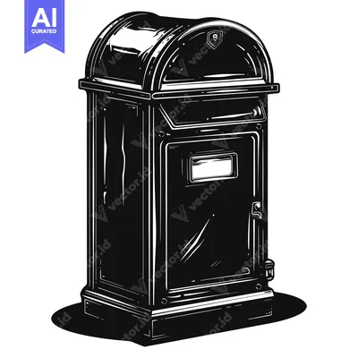 Aset desain premium: Black and White Illustration of a Vintage Mailbox