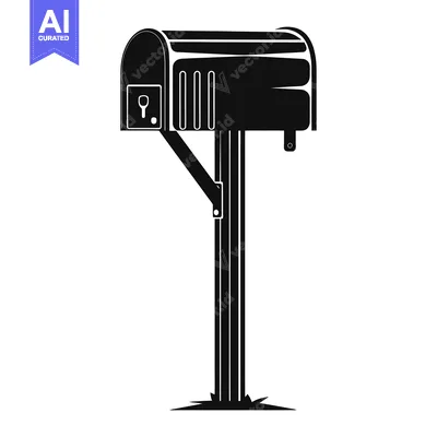 Aset desain premium: Black and White Silhouette of a Mailbox on a Post