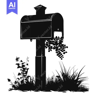 Premium design asset: Black and White Silhouette of a Mailbox in Grass
