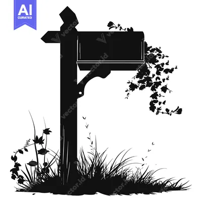 Aset premium populer: Silhouette of a Mailbox with Flowers and Grass