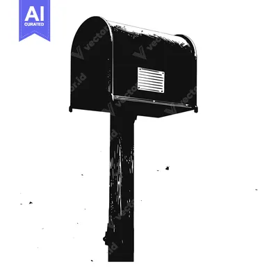 Aset desain premium: A Black and White Illustration of a Rural Mailbox