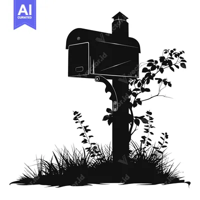 Premium design asset: Silhouette of a Mailbox Surrounded by Grass and Foliage