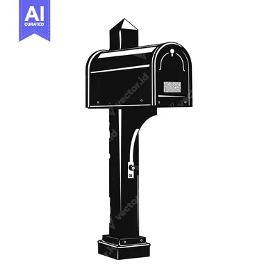 Aset desain premium: Black and White Silhouette of a Mailbox on a Post