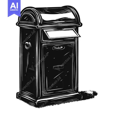 Aset desain premium: Vintage Black and White Illustration of a Mailbox