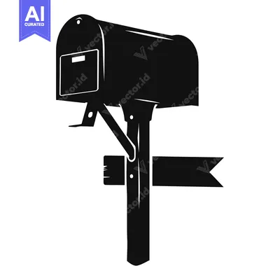 Aset premium populer: Black and white silhouette of a mailbox with a sign