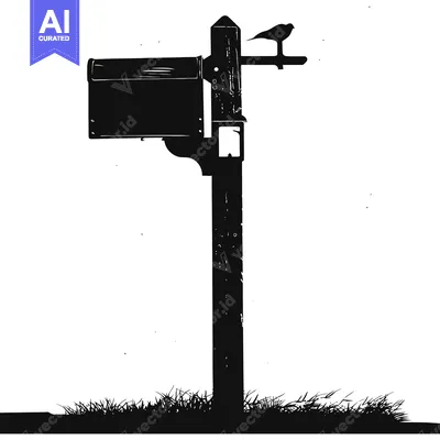 Aset premium populer: Silhouette of a Mailbox with a Bird Perched on Top