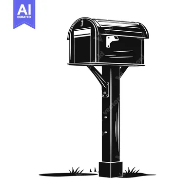 Aset desain premium: Black and White Silhouette of a Mailbox with a Wooden Post