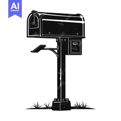 Aset desain premium: Black and White Silhouette of a Mailbox