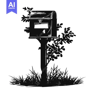 Premium design asset: Silhouette Mailbox with Foliage and Grass