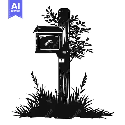 Aset desain premium: Black and White Silhouette of a Rural Mailbox