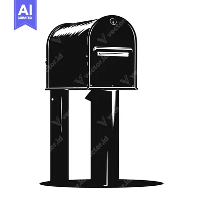 Black and White Illustration of a Mailbox on a Stand