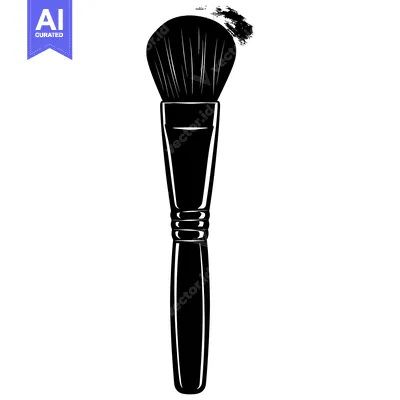 Aset desain premium: Black and White Illustration of a Makeup Brush with a Smudge of Makeup