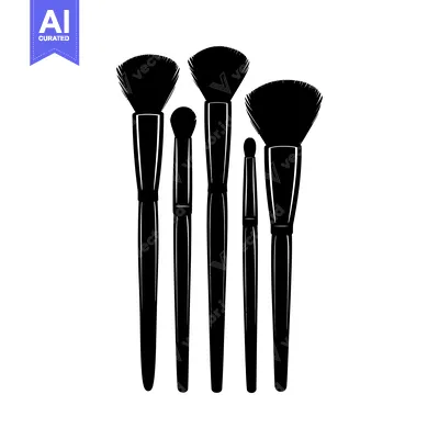 Aset desain premium: Black Silhouettes of Five Makeup Brushes