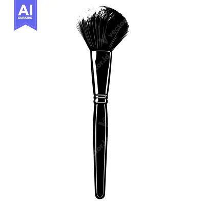 Aset desain premium: A Black and White Illustration of a Makeup Brush