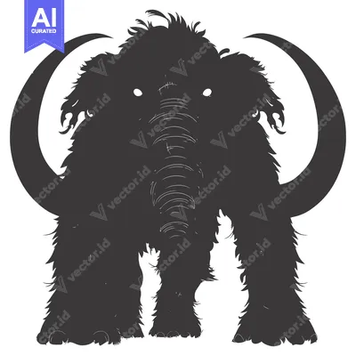 Aset premium populer: Silhouette of a Woolly Mammoth with Curved Tusks