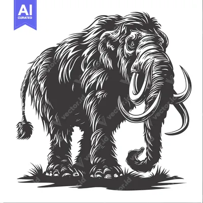 Aset desain premium: A Woolly Mammoth Standing in a Grassy Field