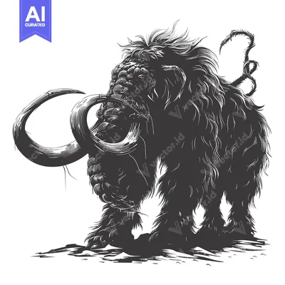 Aset premium populer: A Detailed Line Drawing of a Woolly Mammoth
