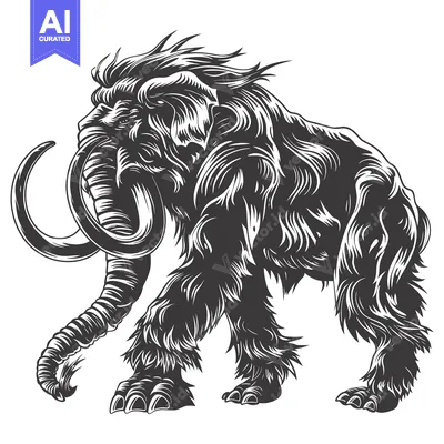 Aset premium populer: A detailed illustration of a woolly mammoth with intricate fur and tus